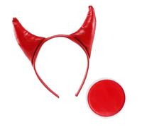 Adults Devil Accessory Set - Red Devil Horns and Red Facepaint - Mens Womens Scary Halloween Trick or Treat Fancy Dress Costume Accessory Set
