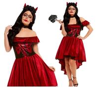 Adults Devil Costume Ladies Deluxe Halloween Day Of The Dead Fancy Dress Outfit