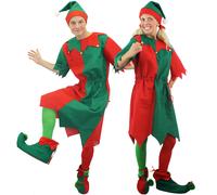 ADULTS ELF COSTUME CHRISTMAS FANCY DRESS SANTA'S HELPER TUNIC & HAT UNISEX
