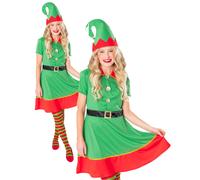 Adults Elf Dress Ladies Santas Helper Grotto Christmas Fancy Dress Costume