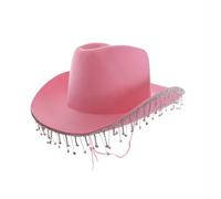 Adults Eurovision Cowgirl - Black Cowboy Hat with Rhinestone Fringe - Adults Bling Glitter Cowgirl Hen Party Western Party Fancy Dress Accessory
