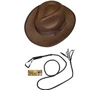 Adults Explorer Costume Accessory Set - Brown Fedora Hat and Bullwhip - Adults TV/Film Fancy Dress Costume Accessory Set