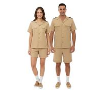 Adults Explorer Costume Set - Khaki Safari Outfit - Short Sleeve Button-Up Shirt and Elasticated Shorts - Perfect for Jungle Theme Parties, Zoo Keeper Unisex Fancy Dress Costume