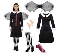 Adults Fairy-Vampire Set - Includes Black Dress, Black Wings Accessories, Striped Tights, Tie, and Pointed Ears - Perfect for Halloween, Dress-Up Play and World Book Day - Fancy Dress Costume