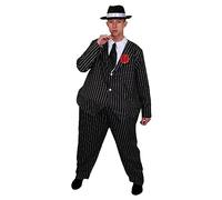 Adults Fat Gangster Costume - Hooped Pinstriped Gangster Suit + Fedora Hat - Adults 1920s Mafia Gatsby Bugsy Mob Boss Capone Fancy Dress Costume - Pack Of 3