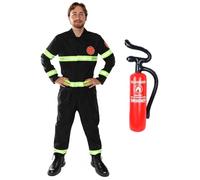 Adults Fire Fighter Costume - Inflatable Fire Extinguisher 70cm & Fireman Uniform with Reflective Detail for Fancy Dress, Funny Stag Do Outfit, Halloween & Role Play