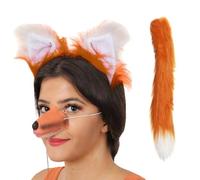 Adults Fox Accessory Set - Orange & White Fox Ears on Headband and Thick Orange Fox Tail - Adults World Book Day Book W ancy Dress Costume