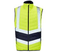 Adults Full Zip Two Tone Contrast Puffer Bodywarmer Mens Sleeveless Hi Vis Waistcoats reflective Stripe Vest (Puffer Bodywarmer Yellow Medium)