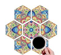 Adults Gem Painting Kits - Stackable Gems Art honeycombs Shape Cup Coasters, Landscape Crystal Hexagon mandalas Diamond Tableware Mat, 7-Piece Craft Set with Holder | Gem Art Accessories for Friends