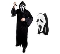 Adults Ghost Killer Halloween Costume - Black Hooded Robe & Screaming Ghost Mask - Scary TV Film Fancy Dress Outfit for Men - Horror Movie Cosplay