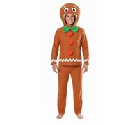 Adults Gingerbread Man Christmas Costume - Medium/Large - Brown Top with Green Bowtie & Gingerbread Man Hood, Brown Trousers - Unisex Mens Womens Festive Xmas Fancy Dress Costume