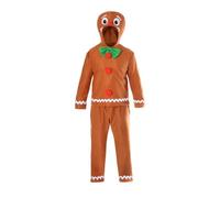 Adults Gingerbread Man Christmas Costume - X-Large/XX-Large - Brown Top with Green Bowtie & Gingerbread Man Hood, Brown Trousers - Unisex Mens Womens Festive Xmas Fancy Dress Costume