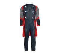 Adults God of Thunder Costume - Navy & Red Suit, Mesh Sleeves and Attached Red Cape - Mens Comic Book Superhero Halloween World Book Day Fancy Dress Costume