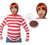 Adults Greedy Golden Ticket Winner Costume - Large - Red and White Striped T-Shirt, Ginger Wig and Brown Facepaint - Adults World Book Day Book W ancy Dress Costume