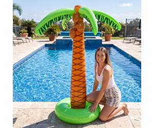 Adults Green Inflatable Palm Tree Pool Party Decoration Prop | green inflatable palm tree, stands 6ft tall, tropical hawaiian design, pool and beach party prop