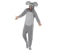 Adults Grey Elephant Costume Jumpsuit Zoo Safari Animal Ladies Mens Fancy Dress