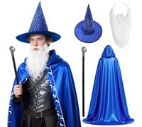 Adults Halloween Cosplay Wizard Costume Cloak Stars Magician Cape Robe