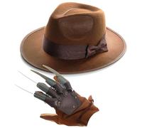 Adults Halloween Dream Killer Costume Set - Brown Fedora Hat and Claw - Adults Nightmare Man Halloween Fancy Dress Accessory Set