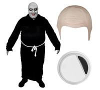 Adults Halloween Gothic Uncle Costume - XLarge - Black Robe with White Belt, Bald Cap and Facepaint - Gothic Family Manor TV and Film Halloween Fancy Dress