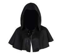 Adults Halloween Hooded Cloak Cape, Unisex Medieval Gothic Cowl Hat, Vintage Hooded Short Witch Wizard Cape, Renaissance Monk Cape for Fancy Dress Cosplay Christmas Party Costume Accessory Props