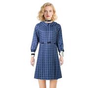 Adults Halloween Horror Movie Orphan Costume Esther Cosplay Outfits, Womens Vintage Peter Pan Collar Long Sleeve Dress Blue Plaid Party Dress