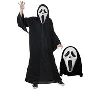 Adults Halloween Reaper Costume - Black Robe with Ragged Edges and Screamer Mask - Adults Halloween Fancy Dress Costume