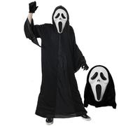 Adults Halloween Reaper Costume - Medium - Black Ragged Robe, Screamer Mask and Black Gloves - Adults Halloween Fancy Dress Costume