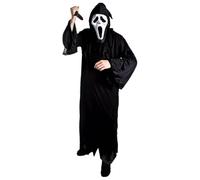 Adults Halloween Trick or Treat Reaper Costume - Black Robe, Screamer Mask and Fake Plastic Knife Prop - Adults Halloween Trick or Treat Fancy Dress Costume