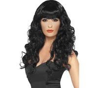Adults Halloween Witches Wig Black Ladies Fancy Dress Witch Morticia Accessory