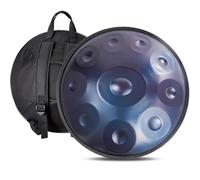 Adult's Hand Drum Instrument, 22-Inch Harmonic Percussion Instrument, D Minor, 440 Hz, Handpan Drum With Drumsticks, Carrying Bag, Foldable Drum Stand, Cleaning Cloth(Blue,10 Notes)