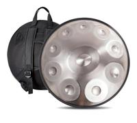 Adult's Hand Drum Instrument, 22-Inch Harmonic Percussion Instrument, D Minor, 440 Hz, Handpan Drum With Drumsticks, Carrying Bag, Foldable Drum Stand, Cleaning Cloth(Silver,10 Notes)