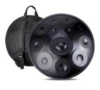 Adult's Hand Drum Instrument, 22-Inch Harmonic Percussion Instrument, D Minor, 440 Hz, Handpan Drum With Drumsticks, Carrying Bag, Foldable Drum Stand, Cleaning Cloth(Black,12 Notes)