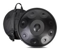 Adult's Hand Drum Instrument, 22-Inch Harmonic Percussion Instrument, D Minor, 440 Hz, Handpan Drum With Drumsticks, Carrying Bag, Foldable Drum Stand, Cleaning Cloth(Black,9 Notes)