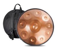 Adult's Hand Drum Instrument, 22-Inch Harmonic Percussion Instrument, D Minor, 440 Hz, Handpan Drum With Drumsticks, Carrying Bag, Foldable Drum Stand, Cleaning Cloth(Gold,10 Notes)
