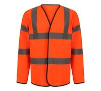 Adults Hi Vis Reflective Tape Vest Long Sleeve Winter Warm Comfy Waistcoat Mens High Visibility Uniform Unisex Outdoor Utility Work Hi Viz Sweater Top (Orange 2X-Large)