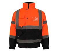 Adults Hi Vis Waterproof Coat Work Wear Multi Pocketed Bomber Jacket Mens High Visibility Warm Sweater Unisex Utility Work Hi Viz Reflective Tape Two Tone Jacket (Orange/Navy Medium)