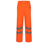Adults Hi Vis Waterproof Trousers Utility Work Pants Outdoor Work Rain Trousers Mens Womens Hi Viz Two Tone Plain Pants High Visibility Rain Wear Trousers (Orange Small)