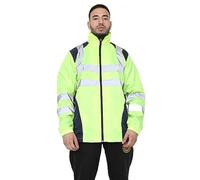 Adults Hi Vis Waterproof Zip Up Sweater Winter Wear Pocketed Jacket Mens High Visibility Rain Coats Unisex Utility Work Hi Viz Reflective Tape Two Tone Jacket (Yellow/Navy 2X-Large)