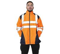 Adults Hi Vis Waterproof Zip Up Sweater Winter Wear Pocketed Jacket Mens High Visibility Rain Coats Unisex Utility Work Hi Viz Reflective Tape Two Tone Jacket (Orange/Navy 4X-Large)