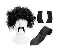 Adults Hitman Accessory Set - Black Afro Wig, Black Necktie, Black Sideburns and Black Moustache - Perfect for Movie Character Themed Fancy Dress Events and Other Fancy Dress Events