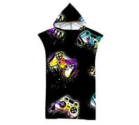 Adults Hooded Towel Poncho,Changing Robe Towel,Men Women Teen Boy Girls Hooded Design Beach Towel Poncho,Holidays,Swimming,Surfing,Bathing,Travel Towel Microfibre Swim Towels (Game black)