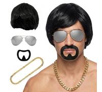 Adults Ibiza Final Boss Funny Costume Set with Bowl Cut Wig and Accessories