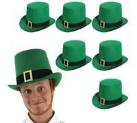 Adults Irish Hat - Pack of 6 - Green Felt Top Hat With Black Band And Gold Buckle - St Patricks Day Leprechaun Ireland Hat Party Fancy Dress Costume Accessory