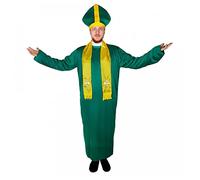 Adults Irish Priest Costume - XLarge - Green Robe with White Collar, Yellow Stole and Green & Yellow Priest Hat - Adults Ireland St. Patrick's Day Fancy Dress Costume