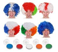 Adults Irish Rugby Accessory Set - Green, White & Orange Ireland Afro Wig, Green, White & Orange Facepaint - Mens Womens Sport Supporters Six Nations St Patrick's Day Fancy Dress Costume Accessory Set