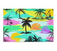 Adults Jigsaw 500 Piece Puzzles Tropical Palm Trees Rainbow White Elephants Gifts Unique Jigsaw Puzzle Art Toy Painting, 20.5x14.9 Inch