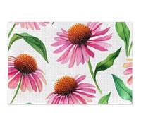 Adults Jigsaw 500 Piece Puzzles White Elephant Gifts Funny Landscape Puzzle Art Decor Painting Pink Echinacea Flowers White, 20.5x14.9 Inch