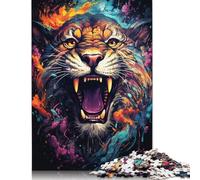 Adults Jigsaw Puzzle 1000 Pieces Puzzle Angry Colorful Tiger Jigsaw Puzzles Educational Toy Games Family Decoration 1000pcs (75x50cm)
