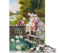 Adults Jigsaw Puzzle 1000 Pieces Puzzle Feeding The Swans Zatzka Jigsaw Puzzles Educational Toy Games Family Decoration (38x26cm)