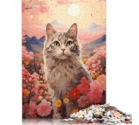 Adults Jigsaw Puzzle 500 Pieces Puzzle Cat Cherry Blossom Japan Jigsaw Puzzles Educational Toy Games Family Decoration 500pcs (52x38cm)